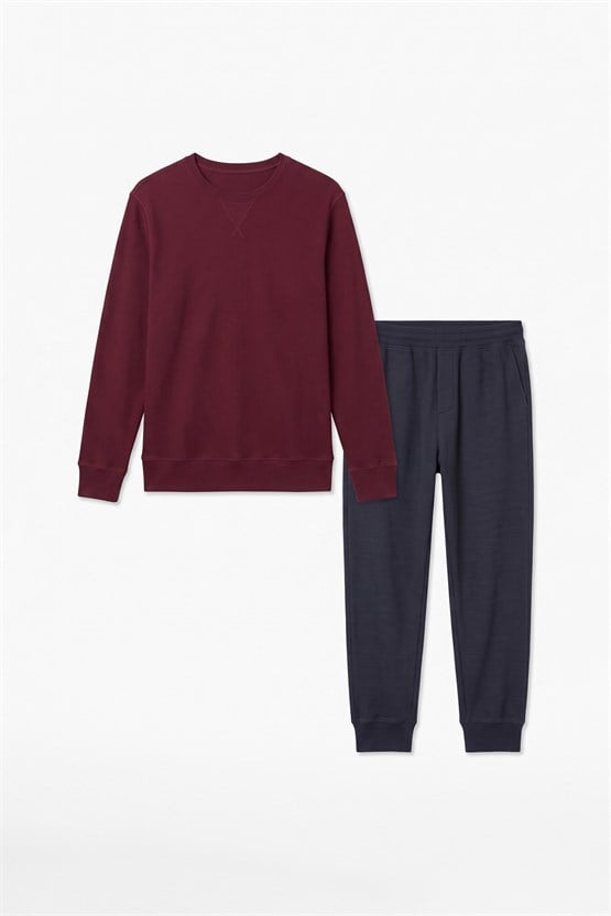 Mısırlı Erkek Pamuklu Uzun Kollu Pijama Takımı Bordo