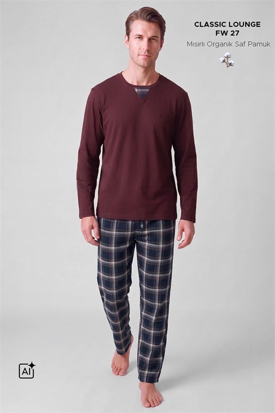 Mısırlı Erkek Pamuklu V Yaka Pijama Takım Bordo