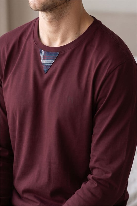 Mısırlı Erkek Pamuklu V Yaka Pijama Takım Bordo