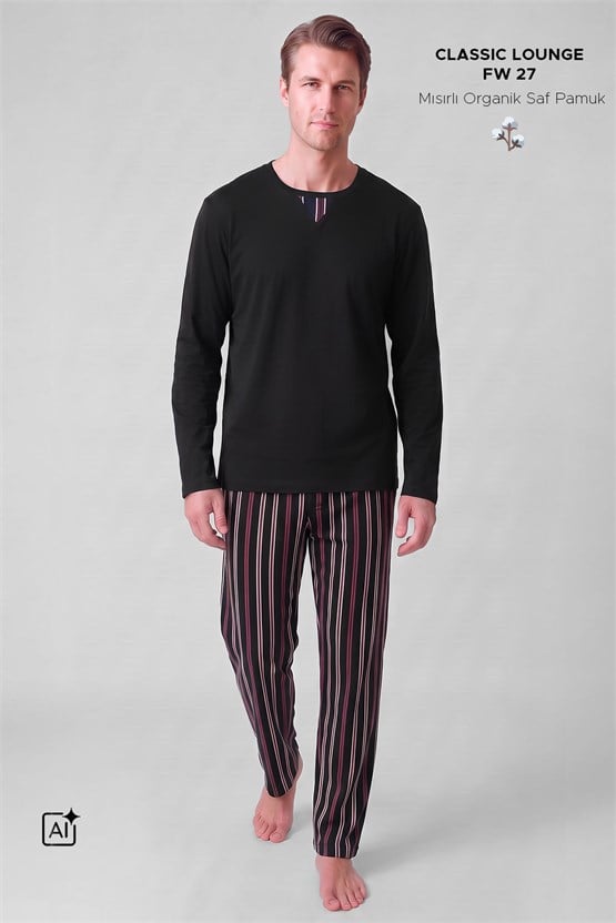 Mısırlı Erkek Pamuklu V Yaka Pijama Takım Siyah