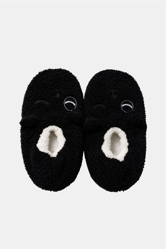 Mısırlı Erkek Panda Figürlü Panduf Siyah