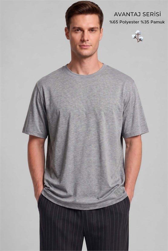 Mısırlı Erkek Relax Fit Penye T-Shirt Gri Melanj