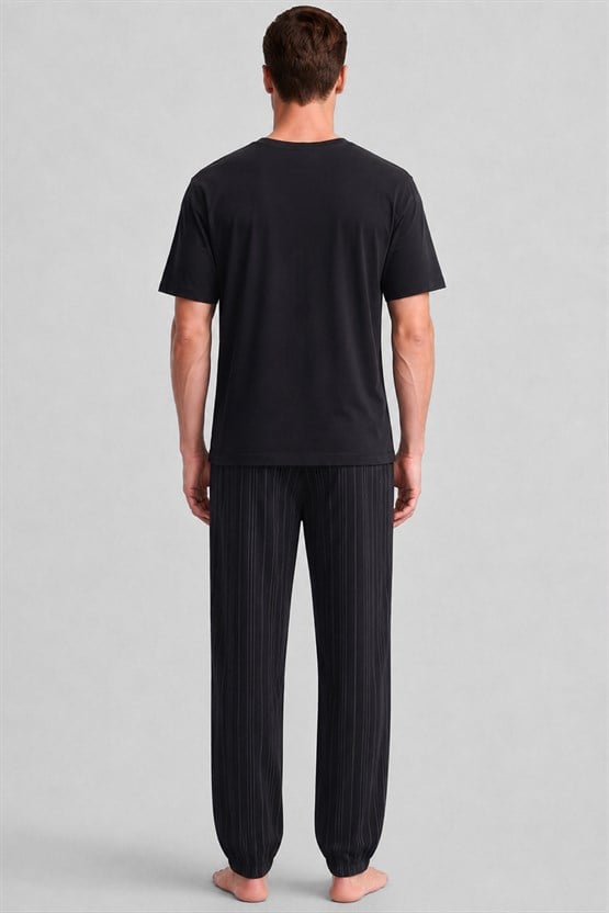Mısırlı Erkek Relax Fit Penye T-Shirt Siyah