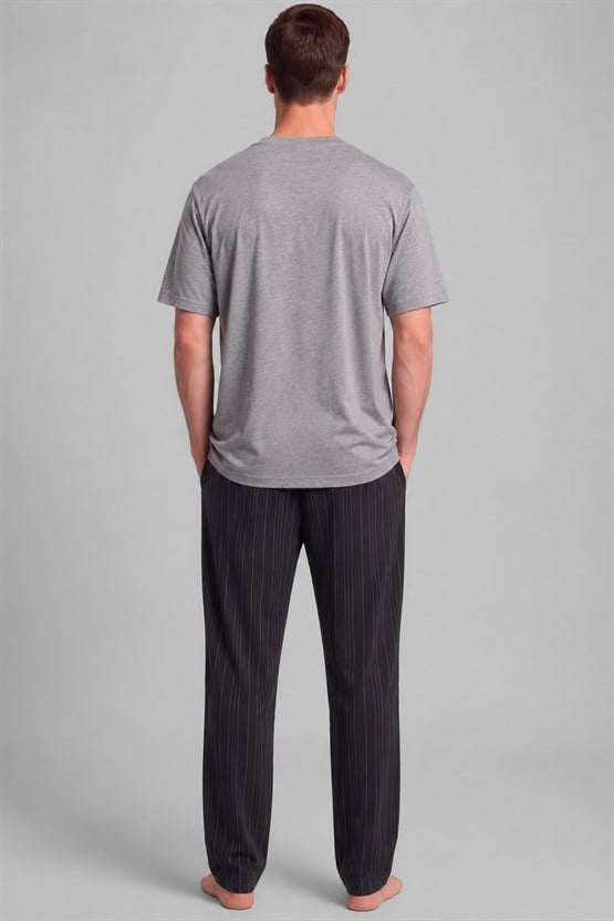 Mısırlı Erkek Relax Fit Penye T-Shirt Gri Melanj