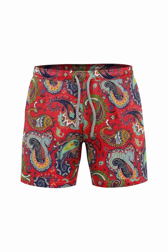 Mısırlı Erkek Şal Desen Deniz Şort Nar Çiçeği