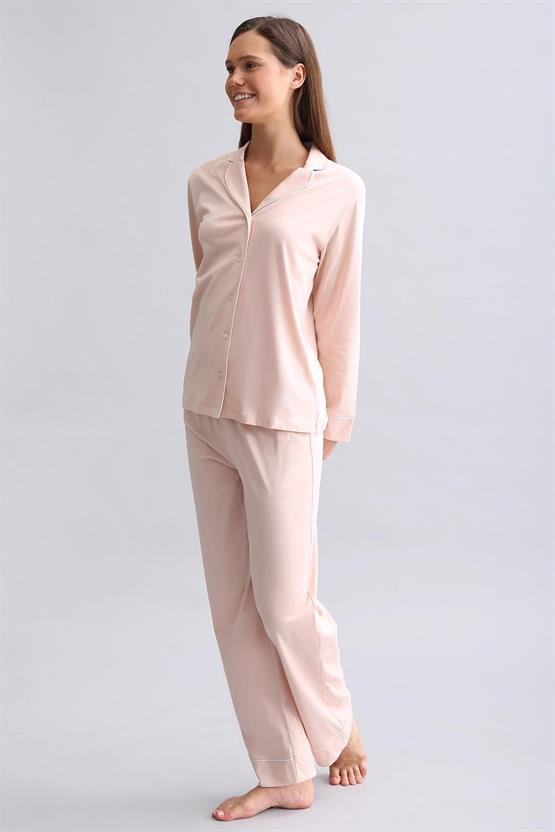 Mısırlı Kadın %100 Pamuk Pijama Takımı Açık Sarı