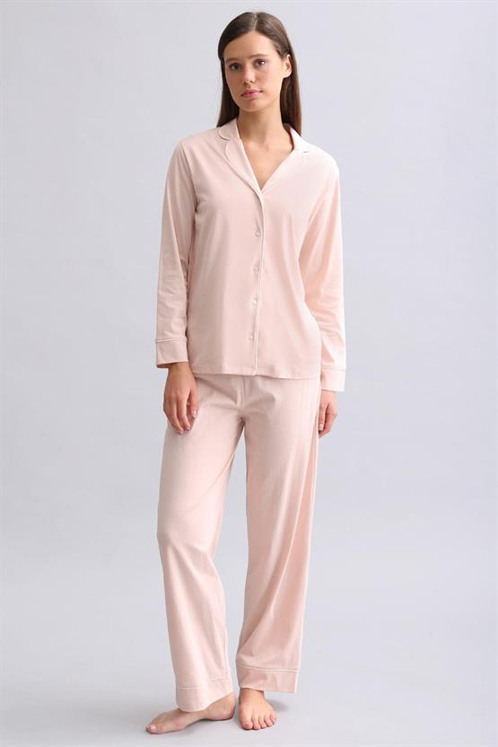 Mısırlı Kadın %100 Pamuk Pijama Takımı Açık Sarı