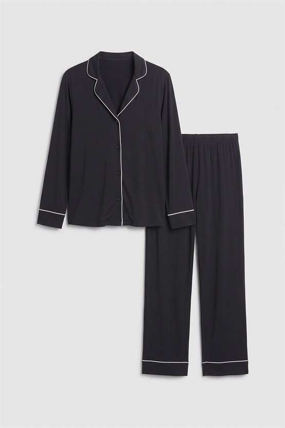 Mısırlı Kadın %100 Pamuk Pijama Takımı Siyah