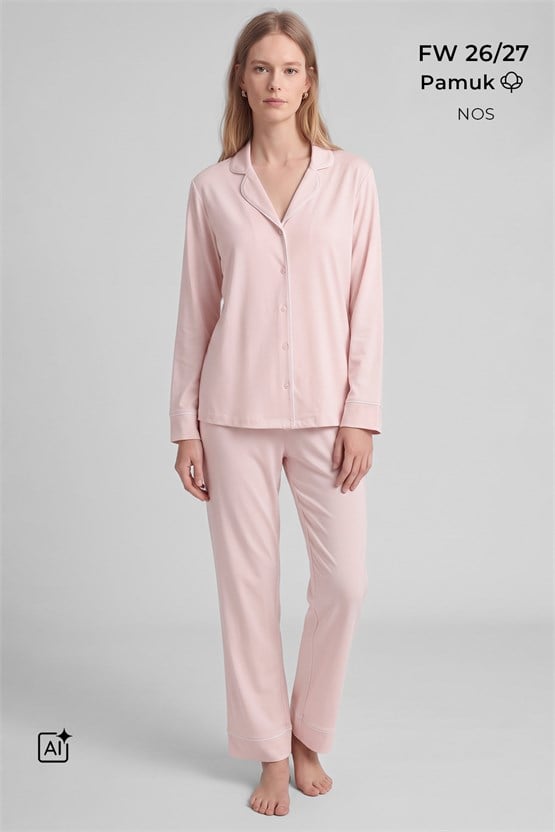 Mısırlı Kadın %100 Pamuk Pijama Takımı Açık Sarı