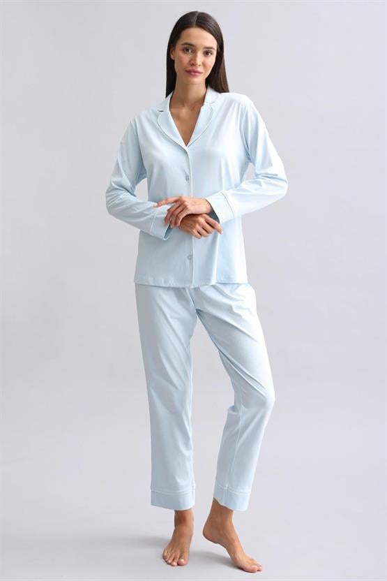 Mısırlı Kadın %100 Pamuk Pijama Takımı Bebe Mavi