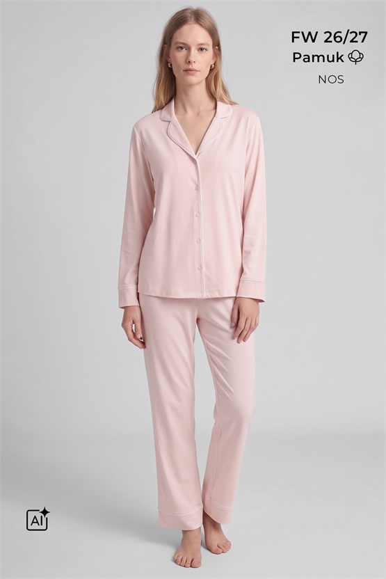 Mısırlı Kadın %100 Pamuk Pijama Takımı Açık Sarı