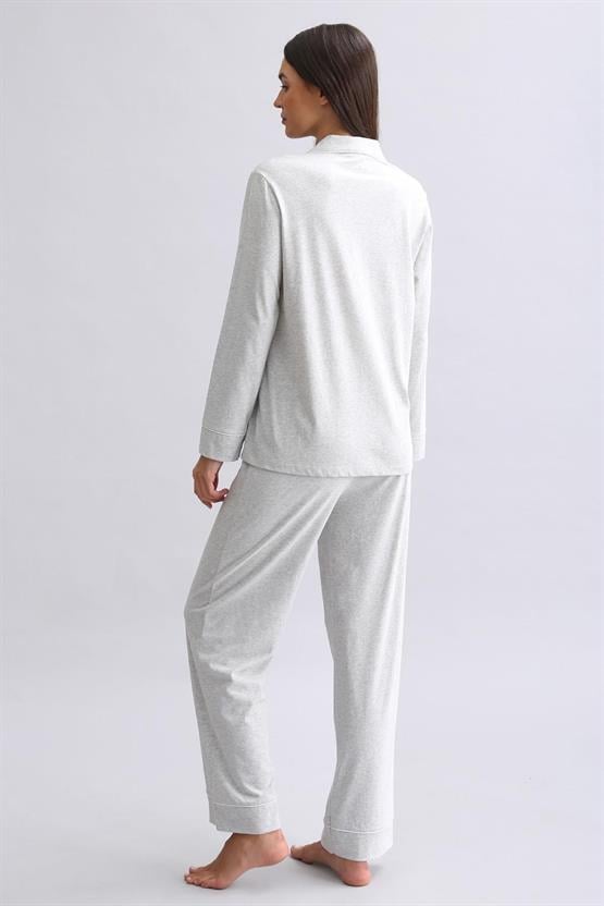 Mısırlı Kadın %100 Pamuk Pijama Takımı Gri Melanj