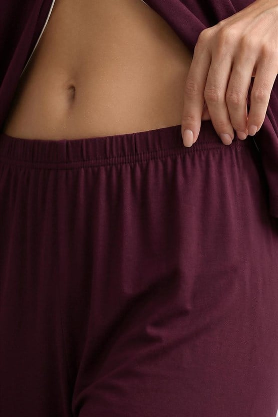 Mısırlı Kadın Bambu Beli Lastikli  Pijama Alt Bordo