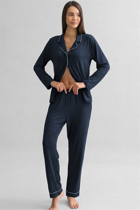 Mısırlı Kadın Bambu Beli Lastikli  Pijama Alt Lacivert