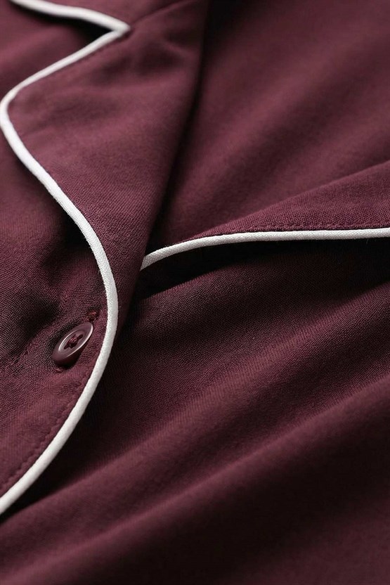 Mısırlı Kadın Bambu Kısa Kol Pijama Üst Bordo