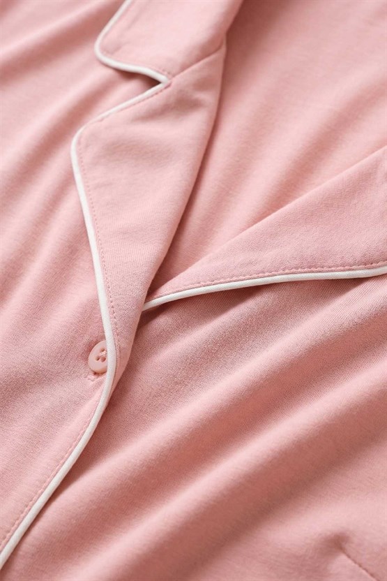 Mısırlı Kadın Bambu Kısa Kol Pijama Üst Toz Pembe