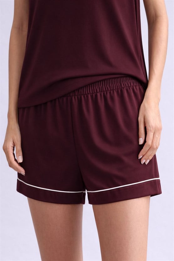 Mısırlı Kadın Bambu Mini Şort Bordo