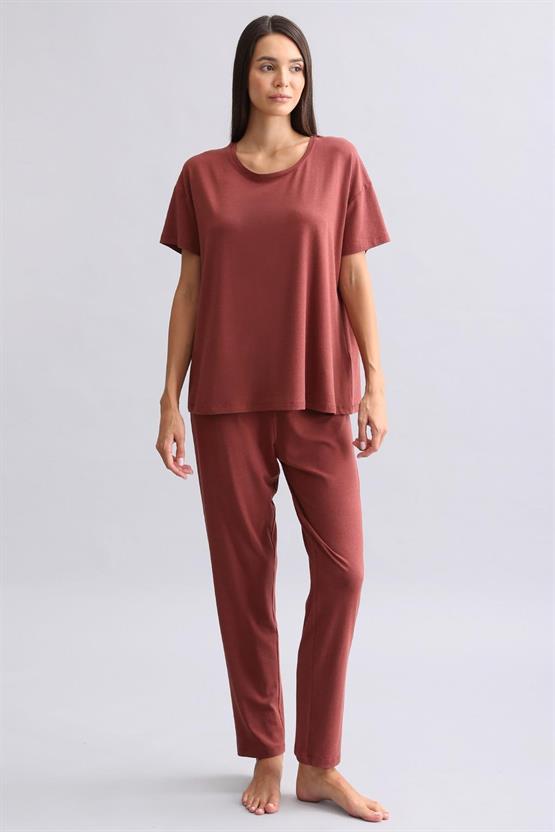 Mısırlı Kadın Bambu Pijama Alt Bordo