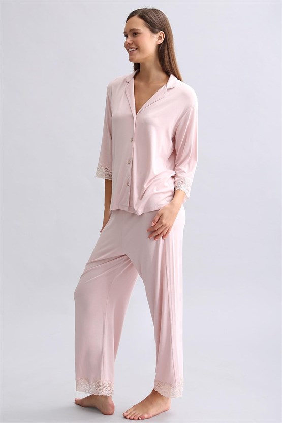 Mısırlı Kadın Bambu Pijama Takımı Açık Pembe