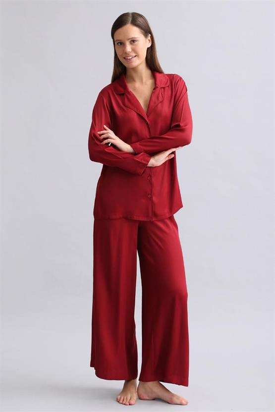 Mısırlı Kadın Bambu Pijama Takımı Bordo