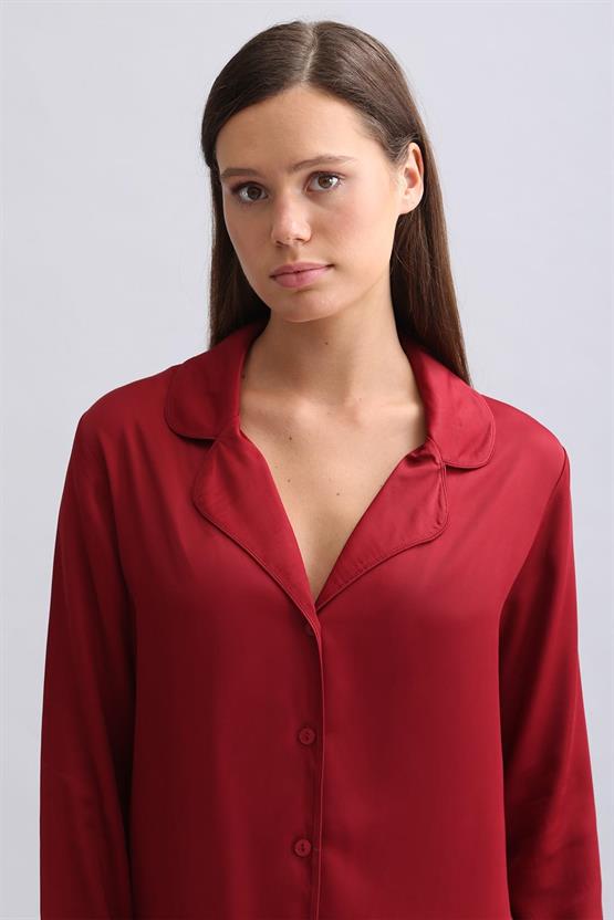 Mısırlı Kadın Bambu Pijama Takımı Bordo