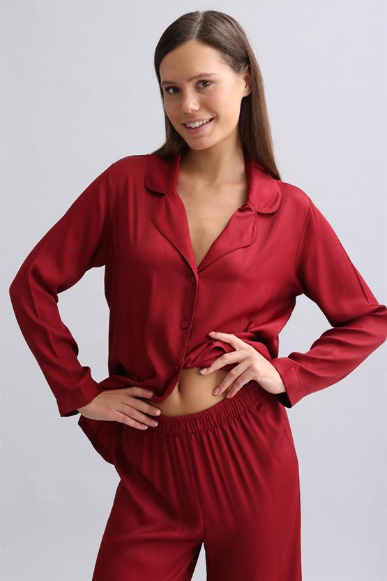Mısırlı Kadın Bambu Pijama Takımı Bordo