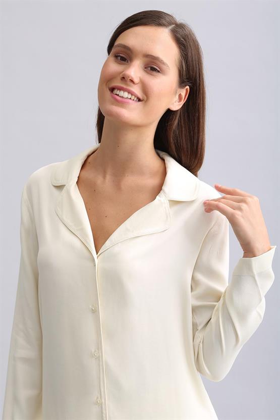 Mısırlı Kadın Bambu Pijama Takımı Ekru