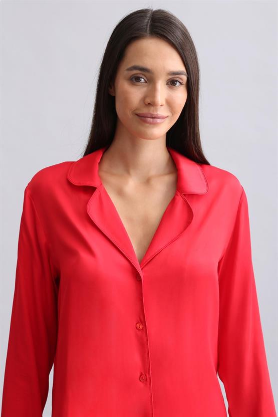 Mısırlı Kadın Bambu Pijama Takımı Kırmızı