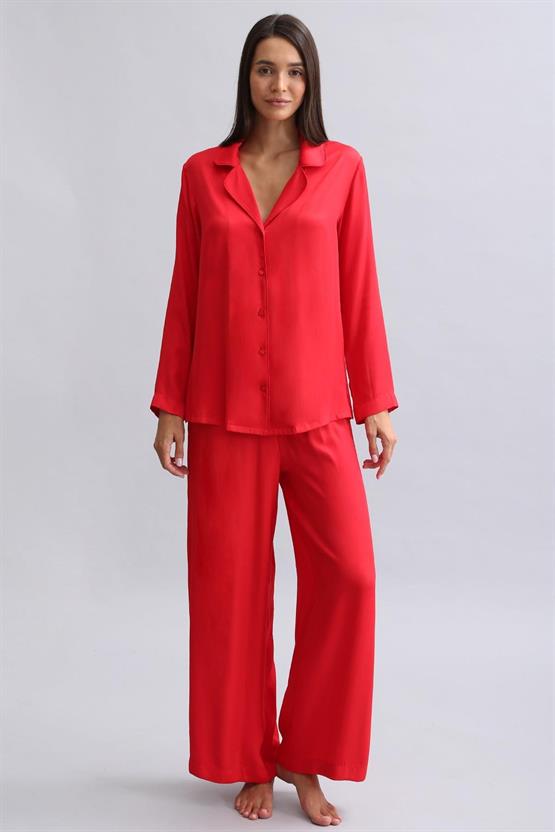 Mısırlı Kadın Bambu Pijama Takımı Kırmızı