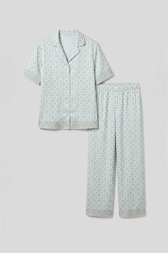 Mısırlı Kadın Bambu Saten Kısa Kol Pijama Takımı Çağla Yeşili