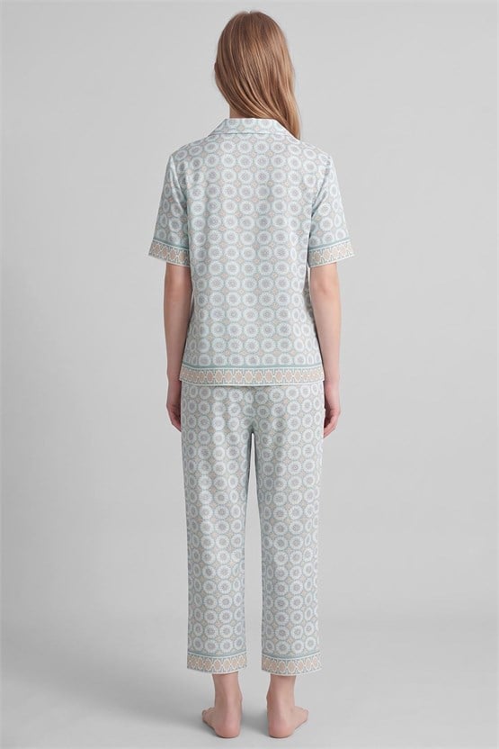 Mısırlı Kadın Bambu Saten Kısa Kol Pijama Takımı Çağla Yeşili
