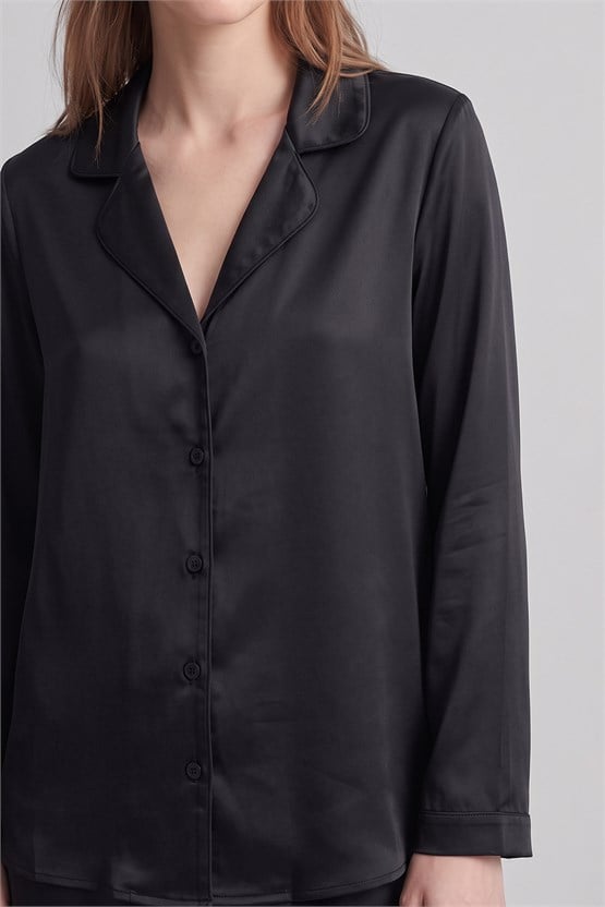 Mısırlı Kadın Bambu Saten Pijama Takımı Siyah