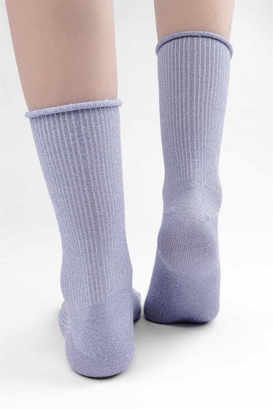 Mısırlı Kadın Bambu Simli Soket Çorap Lila