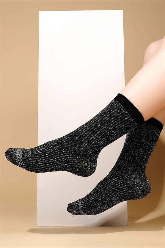 Mısırlı Kadın Bambu Simli Soket Çorap Siyah
