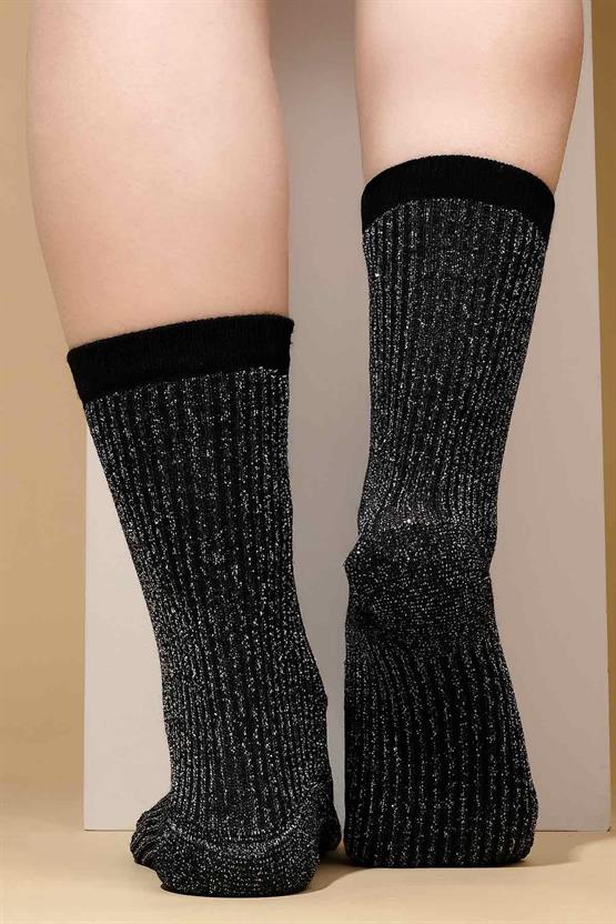Mısırlı Kadın Bambu Simli Soket Çorap Siyah