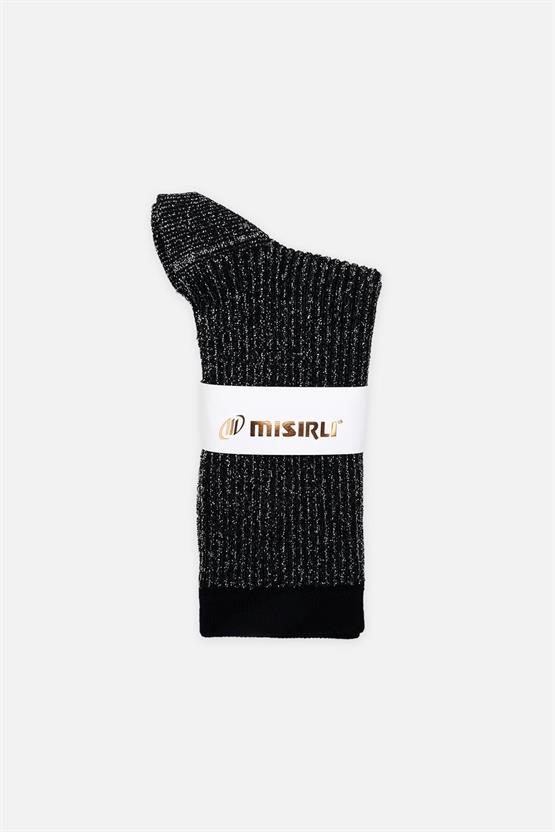 Mısırlı Kadın Bambu Simli Soket Çorap Siyah