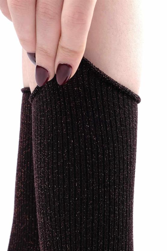 Mısırlı Kadın Bambu Simli Soket Çorap Koyu Kahverengi