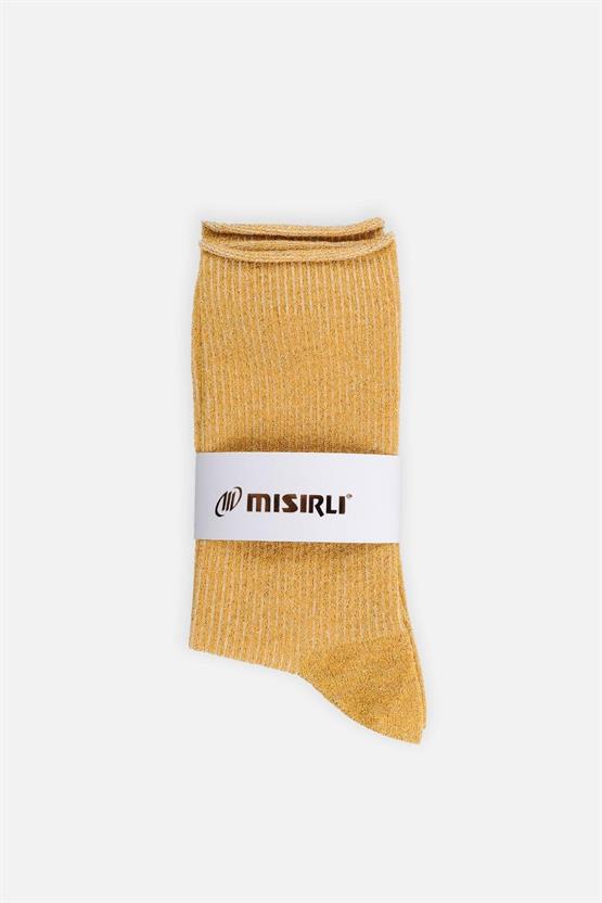 Mısırlı Kadın Bambu Simli Soket Çorap Safran