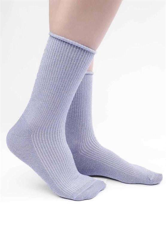 Mısırlı Kadın Bambu Simli Soket Çorap Lila