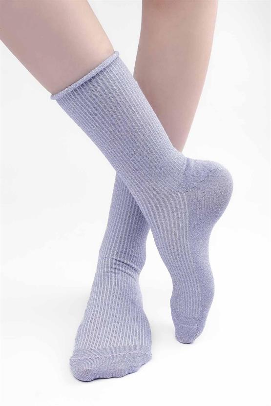 Mısırlı Kadın Bambu Simli Soket Çorap Lila