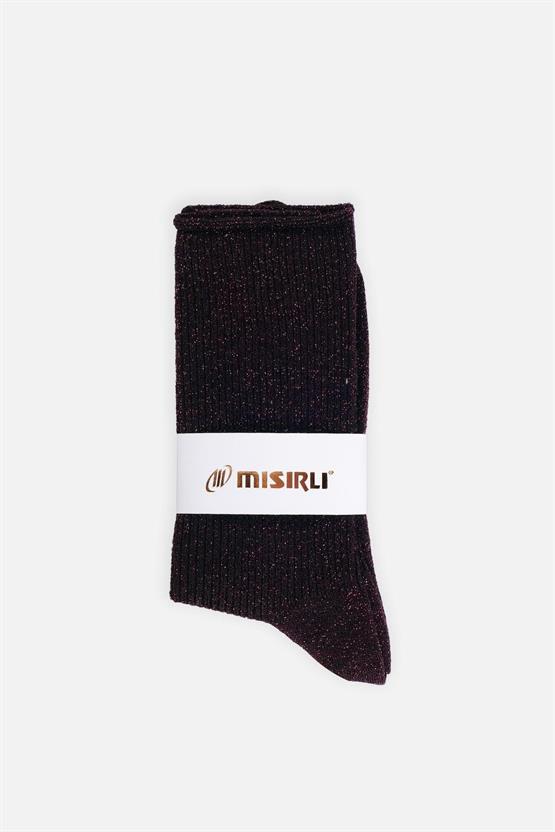Mısırlı Kadın Bambu Simli Soket Çorap Koyu Kahverengi