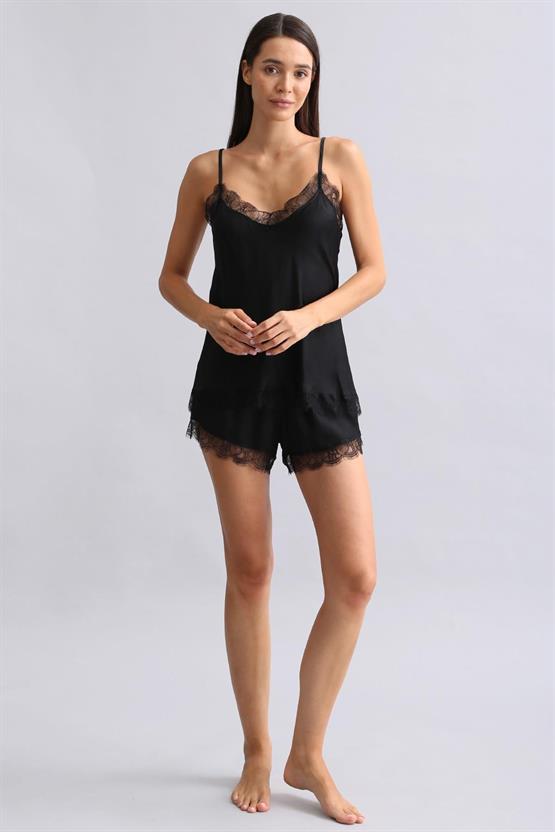 Mısırlı Kadın Bambu Şort Takımı Siyah