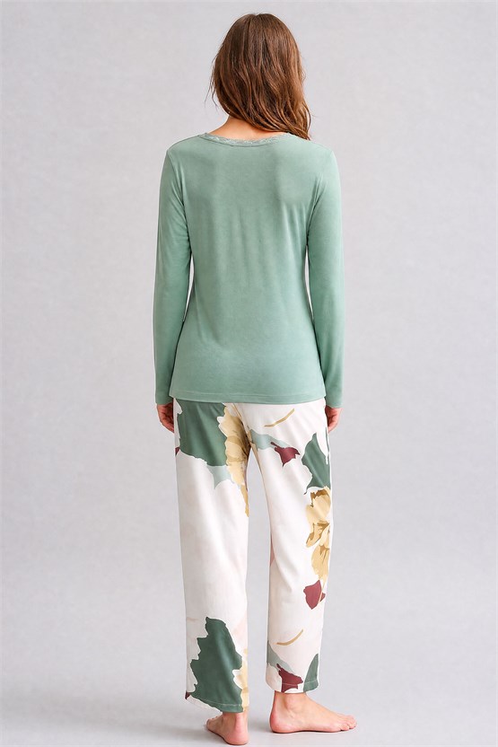 Mısırlı Kadın Bambu Sweatshirt Pijama İkili Takım Çağla Yeşili