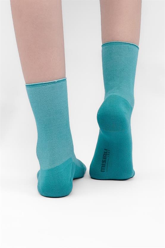 Mısırlı Kadın Bambu Tekli Diabetiker Lastiksiz Soket Çorap Mavi