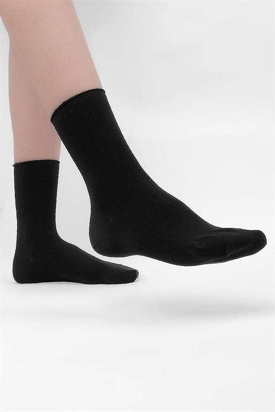 Mısırlı Kadın Bambu Tekli Diabetiker Lastiksiz Soket Çorap Siyah