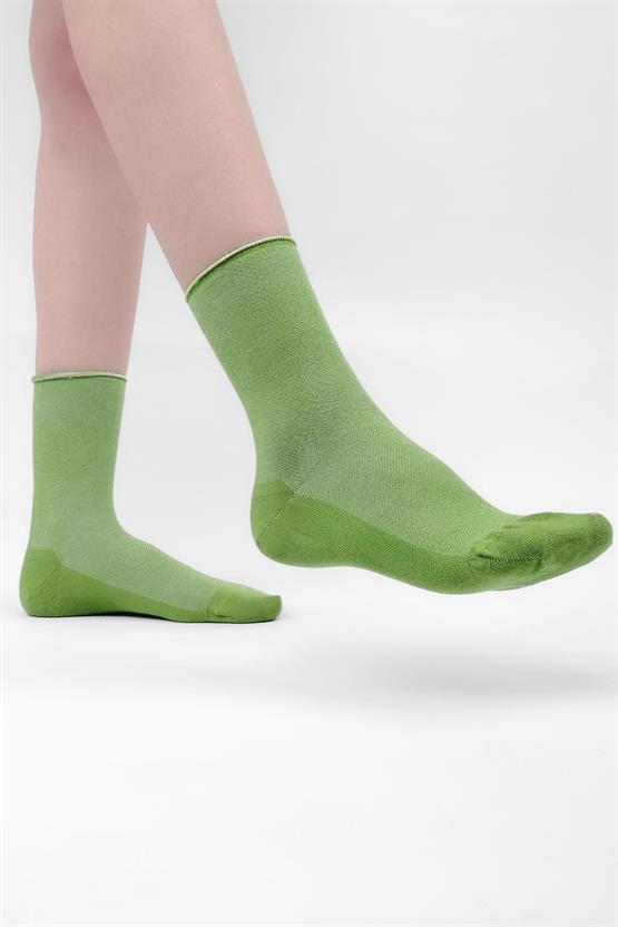 Mısırlı Kadın Bambu Tekli Diabetiker Lastiksiz Soket Çorap Yeşil