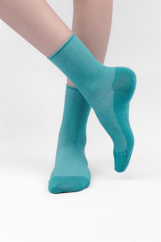 Mısırlı Kadın Bambu Tekli Diabetiker Lastiksiz Soket Çorap Mavi