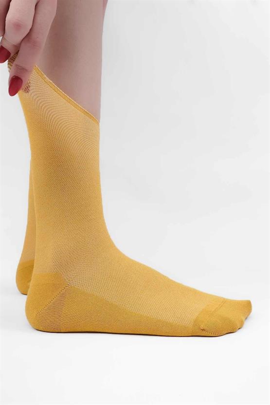 Mısırlı Kadın Bambu Tekli Diabetiker Lastiksiz Soket Çorap Sarı