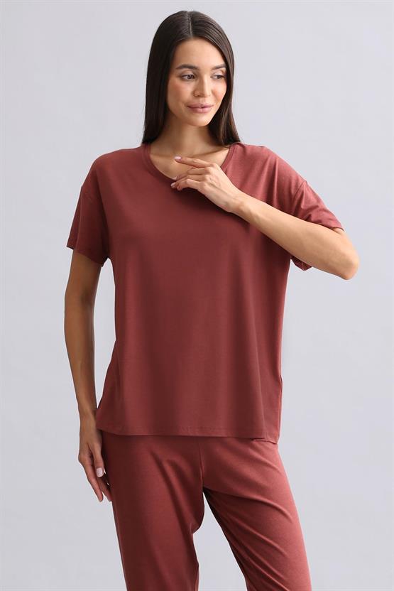 Mısırlı Kadın Bambu Tişört Bordo