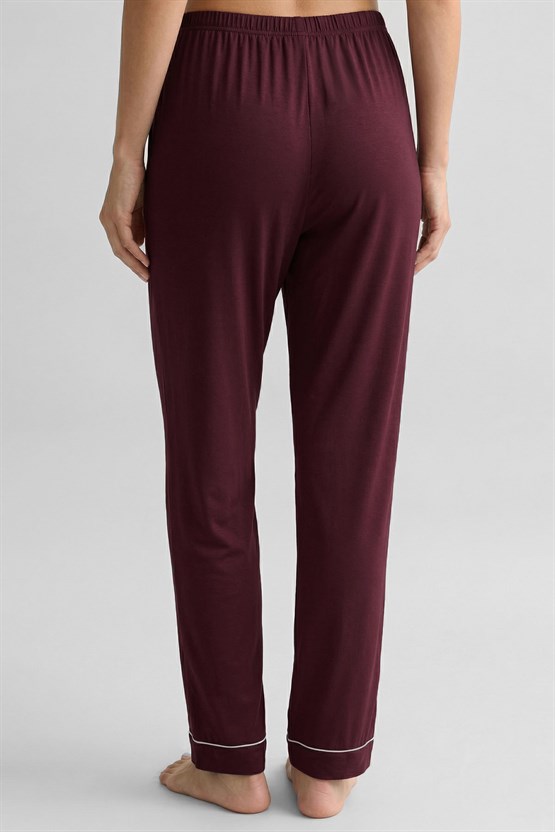 Mısırlı Kadın Bambu Beli Lastikli  Pijama Alt Bordo